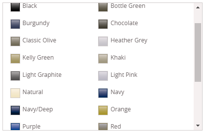 The same selectable list as seen by a colour blind user